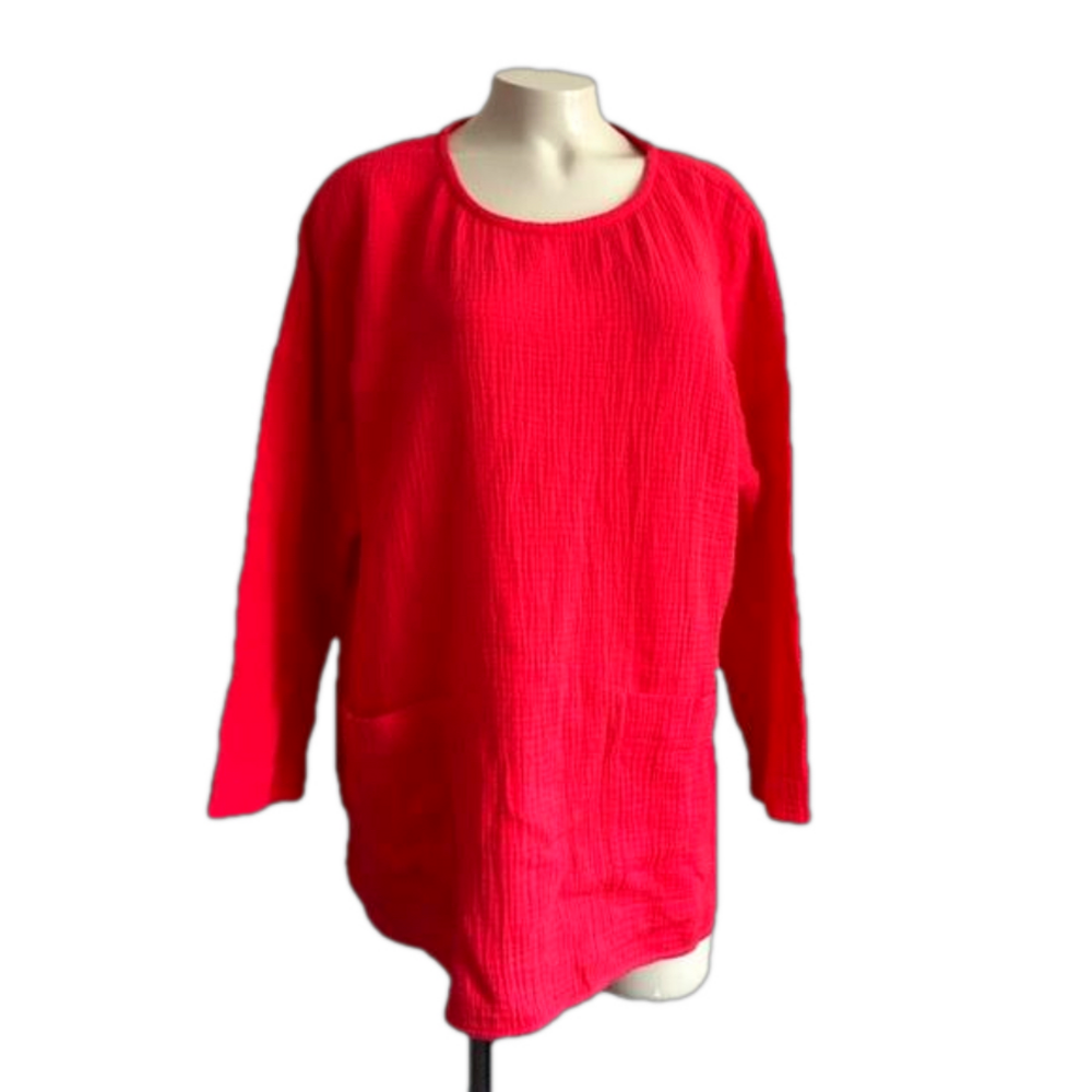 C&C California orange 100% cotton boxy pockets top MED NWT